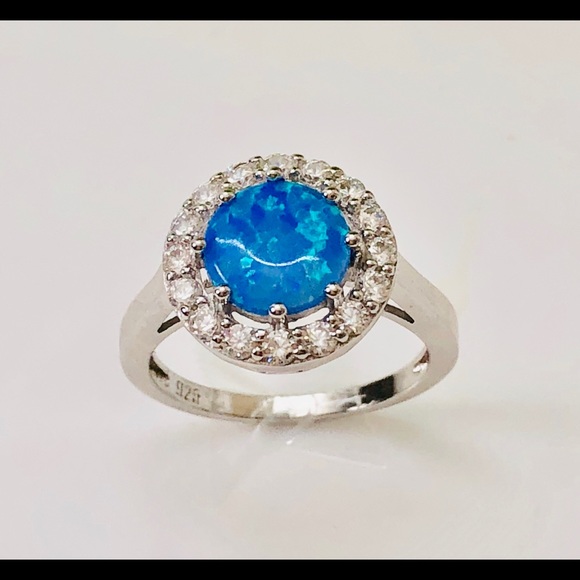 Light Blue Fire Opal Silver Ring October Stone - Picture 6 of 7